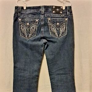 Miss Me Dark Blue Straight Leg Size 31 Jeans with Embellished Pockets